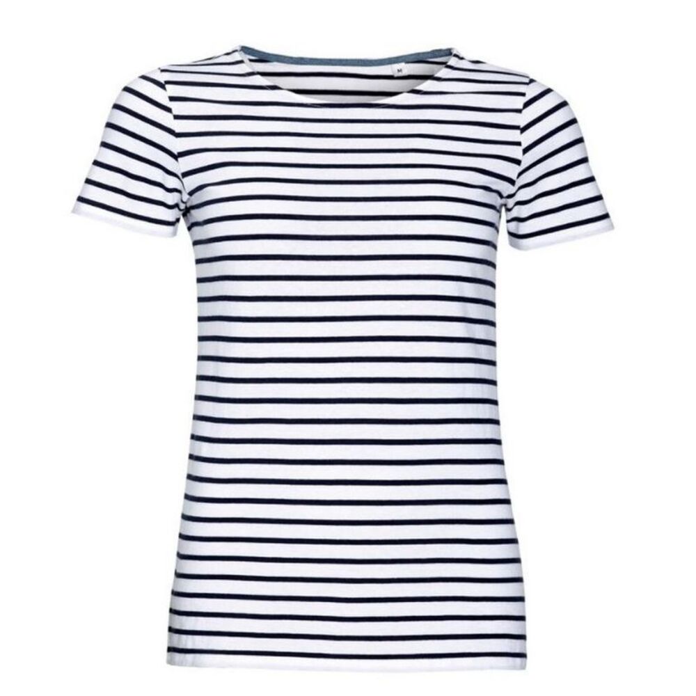 SOLS Womens/Ladies Miles Striped Short Sleeve T-Shirt / White/Navy